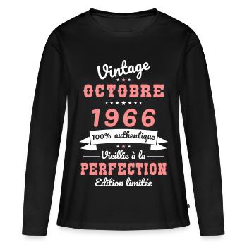 Anniversaire 60 ans - Vintage - Octobre 1966 - T-shirt manches longues Premium bio Femme - noir - Devant - Julia (174cm)