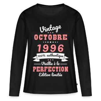 Anniversaire 30 ans - Vintage - Octobre 1996 - T-shirt manches longues Premium bio Femme - noir - Devant - Julia (174cm)