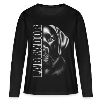 Labrador Porträt mit vertikalem Schriftzug - Frauen Premium Bio Langarmshirt - Schwarz - Vorne - Julia (174cm)