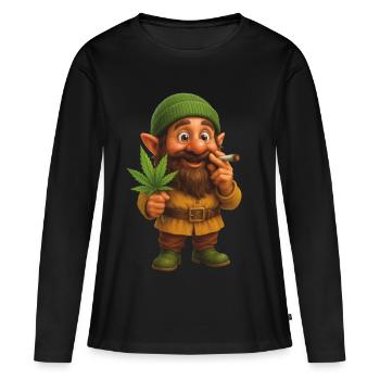 Knuffiger Kifferzwerg mit Hanfblatt - Frauen Premium Bio Langarmshirt - Schwarz - Vorne - Julia (174cm)