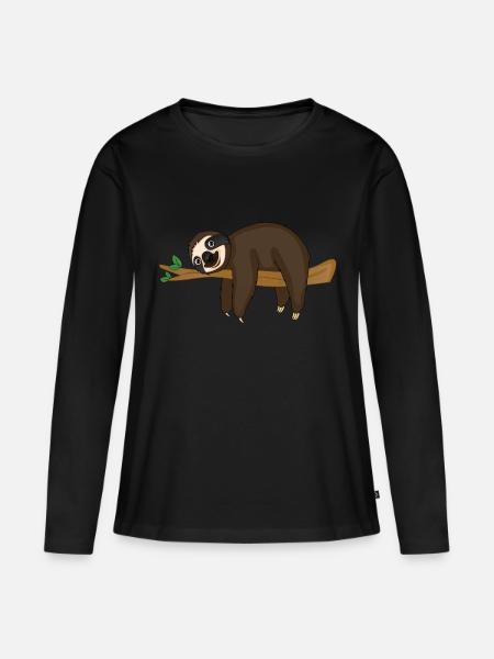 Faultier - Frauen Premium Bio Langarmshirt - Schwarz
