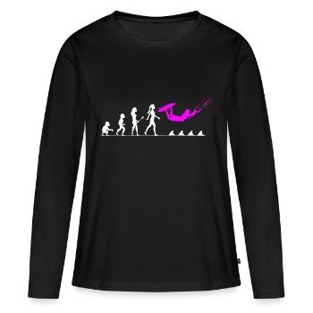 Die Evolution zur Kitesurferin - Frauen Premium Bio Langarmshirt - Schwarz - Vorne - Julia (174cm)