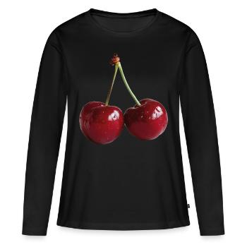 Kirschen - Frauen Premium Bio Langarmshirt - Schwarz - Vorne - Julia (174cm)
