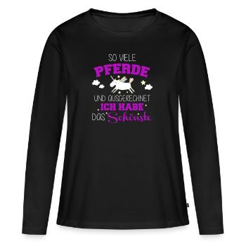 So viele Pferde und ich habe das schönste - Frauen Premium Bio Langarmshirt - Schwarz - Vorne - Julia (174cm)