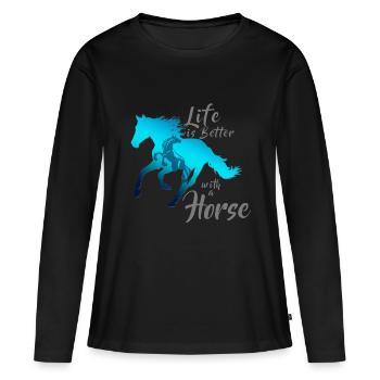 LA VIE EST MIEUX AVEC UN CHEVAL! - T-shirt manches longues Premium bio Femme - noir - Devant - Julia (174cm)