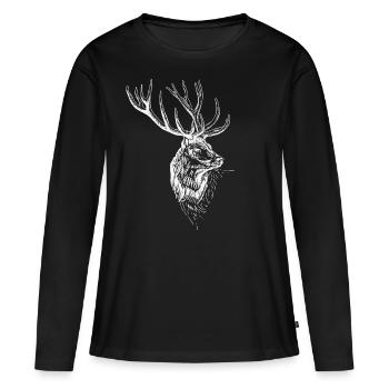 Hirsch - Frauen Premium Bio Langarmshirt - Schwarz - Vorne - Julia (174cm)