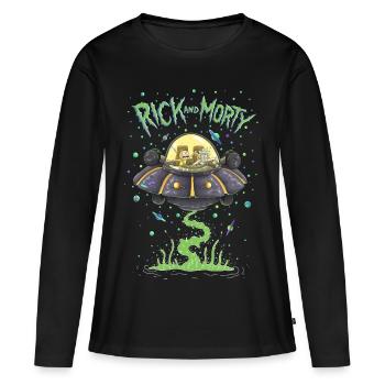 Rick And Morty Spaceship Illustration - Women's Premium Organic Long Sleeve Shirt - black - Front - Julia (174cm)