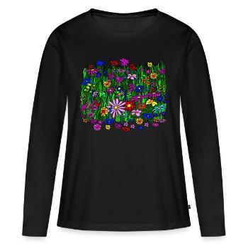 Prairie fleurie : belles fleurs colorées - T-shirt manches longues Premium bio Femme - noir - Devant - Julia (174cm)