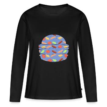 "BURGER" ~ pattern fast food hamburger - Women's Premium Organic Long Sleeve Shirt - black - Front - Julia (174cm)