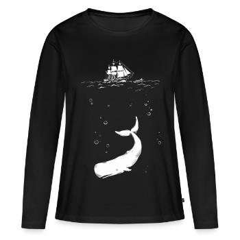 Moby Dick avec bateau - T-shirt manches longues Premium bio Femme - noir - Devant - Julia (174cm)