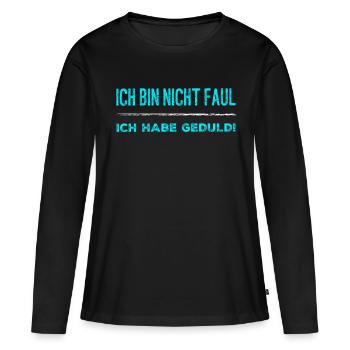 Je ne suis pas paresseux, je suis patient! - T-shirt manches longues Premium bio Femme - noir - Devant - Julia (174cm)