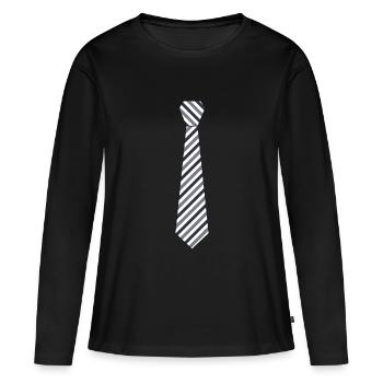 Cravate rayée - T-shirt manches longues Premium bio Femme - noir - Devant - Julia (174cm)