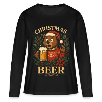 Christmas Beer Lustiger Bär Weihnachts Shirt - Frauen Premium Bio Langarmshirt - Schwarz - Vorne - Julia (174cm)
