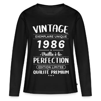 1986 – Vintage – Perfekt gereift - Frauen Premium Bio Langarmshirt - Schwarz - Vorne - Julia (174cm)