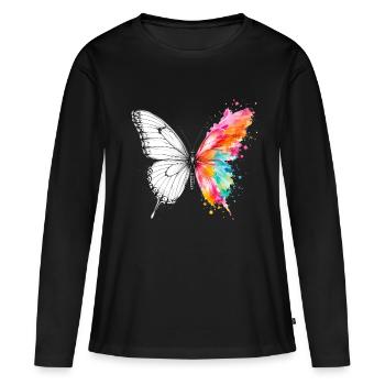 Aquarell-Schmetterling mit Tinte - Frauen Premium Bio Langarmshirt - Schwarz - Vorne - Julia (174cm)
