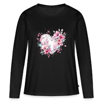Kristallherz mit Blüten - Frauen Premium Bio Langarmshirt - Schwarz - Vorne - Julia (174cm)