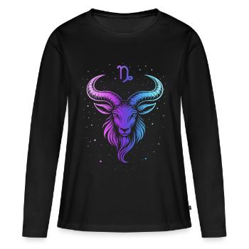 Chèvre colorée avec motif d’étoiles - T-shirt manches longues Premium bio Femme - noir - Devant - Julia (174cm)