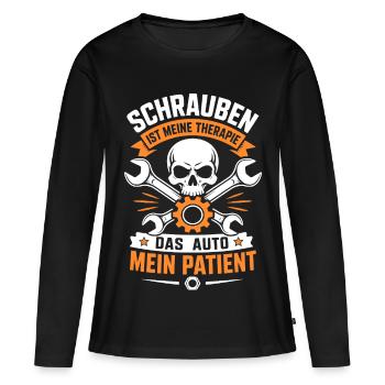Schrauben ist meine Therapie Autoschrauber - Frauen Premium Bio Langarmshirt - Schwarz - Vorne - Julia (174cm)