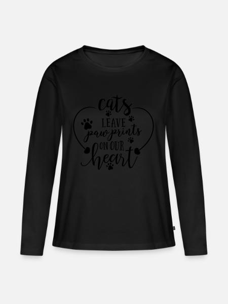 cats leave paw prints - Frauen Premium Bio Langarmshirt - Schwarz
