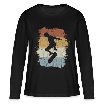 Cadeau de skateboard kickflip rétro vintage patineur - T-shirt manches longues Premium bio Femme - noir - Devant - Julia (174cm)