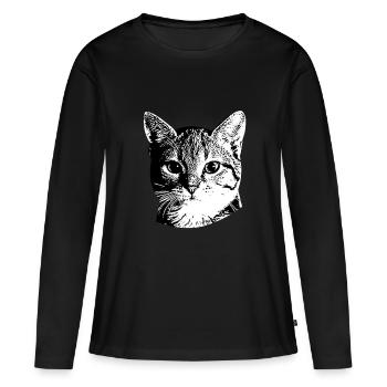 Süßes Katzengesicht - Frauen Premium Bio Langarmshirt - Schwarz - Vorne - Julia (174cm)