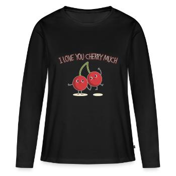 Kirsche - Frauen Premium Bio Langarmshirt - Schwarz - Vorne - Julia (174cm)