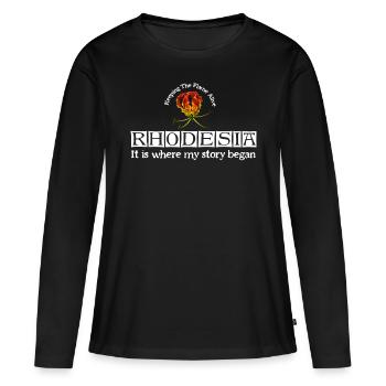 Rhodesia Story Begins Weiß - Frauen Premium Bio Langarmshirt - Schwarz - Vorne - Julia (174cm)