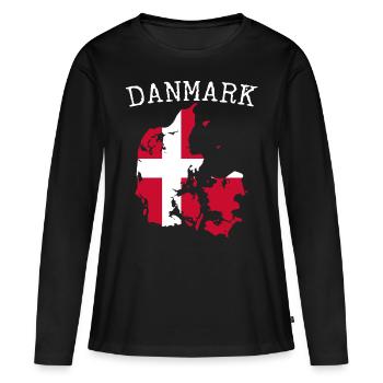 Daenemark Flagge Landkarte - Frauen Premium Bio Langarmshirt - Schwarz - Vorne - Julia (174cm)