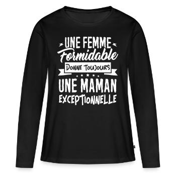 T-shirt Fête des Mères - Une Maman Exceptionnelle - T-shirt manches longues Premium bio Femme - noir - Devant - Julia (174cm)