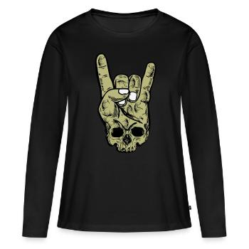 Crâne en métal lourd avec cadeau de cornes de diable - T-shirt manches longues Premium bio Femme - noir - Devant - Julia (174cm)