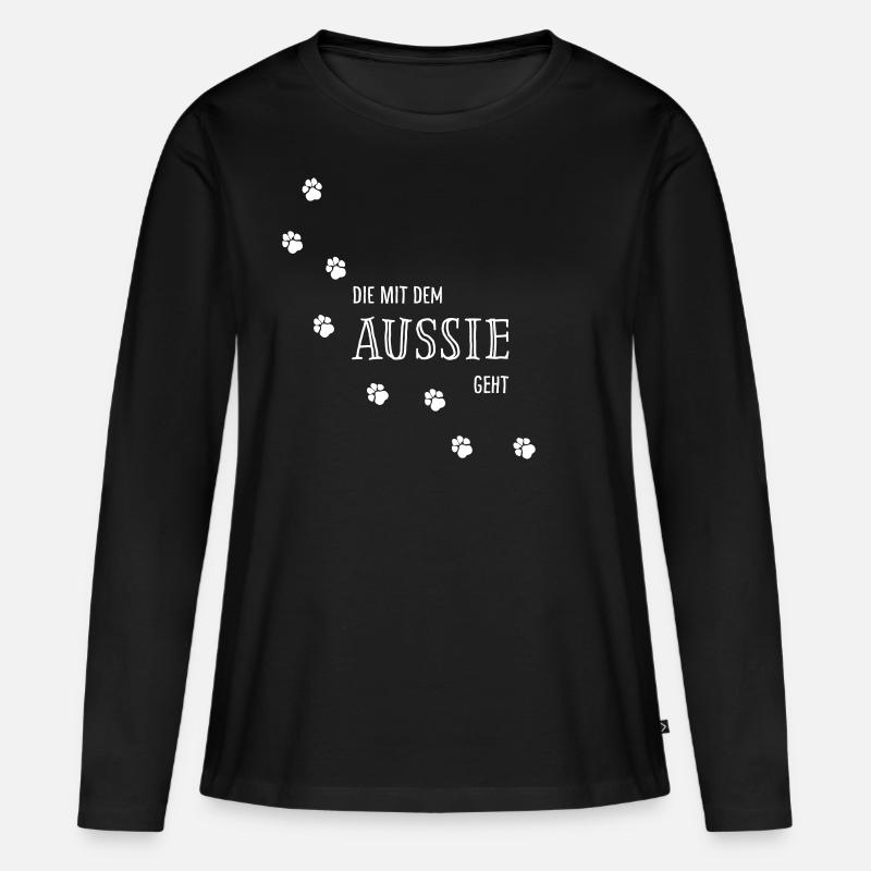 Die mit dem Aussie geht - Hundepfoten - Frauen Premium Bio Langarmshirt - Schwarz
