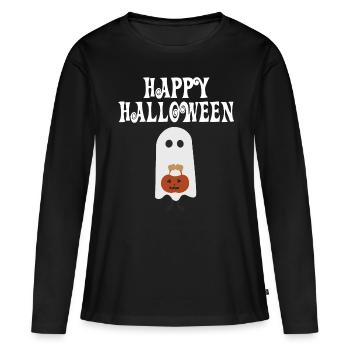 Lanterne de citrouille fantôme halloween heureux drôle effrayant - T-shirt manches longues Premium bio Femme - noir - Devant - Julia (174cm)