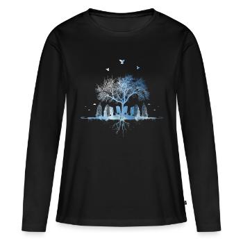 Ciel Nature Arbre Ville racines d'oiseaux gratte-ciel - T-shirt manches longues Premium bio Femme - noir - Devant - Julia (174cm)