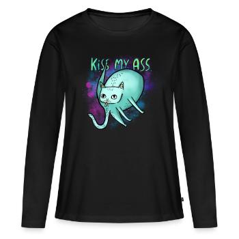 Kiss My Ass Cat - Frauen Premium Bio Langarmshirt - Schwarz - Vorne - Julia (174cm)
