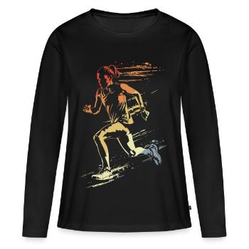 Coureuse style rétro - T-shirt manches longues Premium bio Femme - noir - Devant - Julia (174cm)