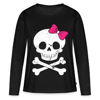 Süßer Totenkopf mit pinker Schleife - Frauen Premium Bio Langarmshirt - Schwarz - Vorne - Julia (174cm)