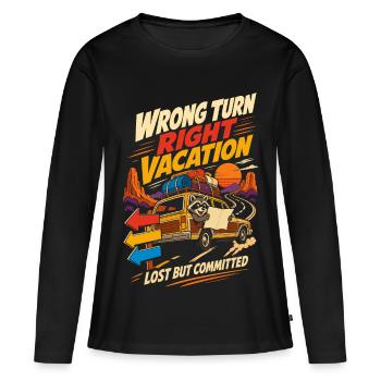 Mauvais tournant, bon chemin, humour de voyage en route de vacances - T-shirt manches longues Premium bio Femme - noir - Devant - Julia (174cm)