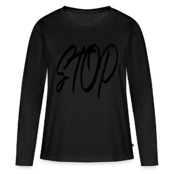 stop - Women's Premium Organic Long Sleeve Shirt - black - Front - Julia (174cm)