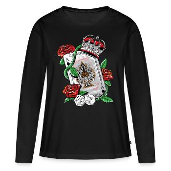 Ace of Spades T-shirt de jeu de poker Texas Holdem - T-shirt manches longues Premium bio Femme - noir - Devant - Julia (174cm)