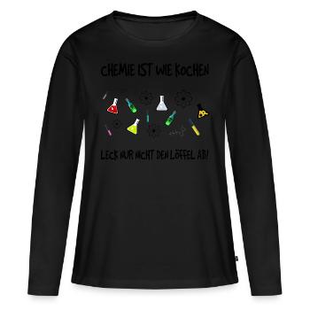 "Chemistry is like cooking" Laboratory print with lettering - Women's Premium Organic Long Sleeve Shirt - black - Front - Julia (174cm)
