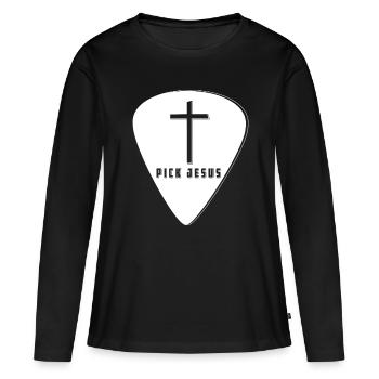 Cadeaux guitares Plektrum guitare e-shirt Jésus - T-shirt manches longues Premium bio Femme - noir - Devant - Julia (174cm)