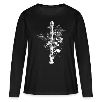 Blockflöte Spieler T-Shirt Geschenk Längsflöten - Frauen Premium Bio Langarmshirt - Schwarz - Vorne - Julia (174cm)