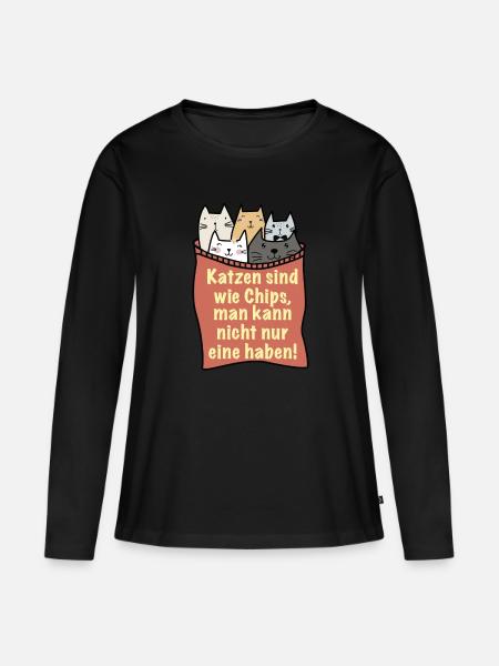 Katzen sind wie Chips - Frauen Premium Bio Langarmshirt - Schwarz