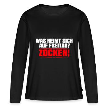 ZOCKEN - Frauen Premium Bio Langarmshirt - Schwarz - Vorne - Julia (174cm)