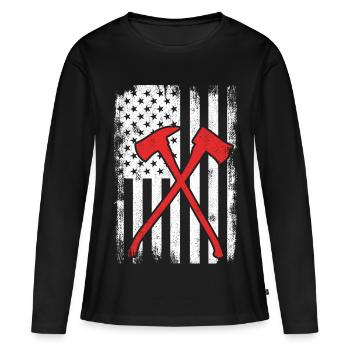 Brigade des pompiers des États-Unis - T-shirt manches longues Premium bio Femme - noir - Devant - Julia (174cm)