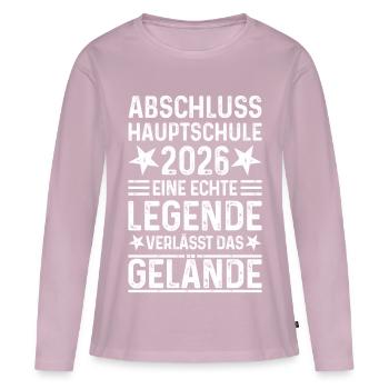 Remise des diplômes 2026 Hauptschule Spruch Legend Gelände - T-shirt manches longues Premium bio Femme - rose poudré - Devant - Julia (174cm)