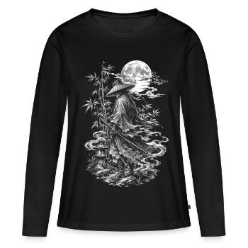 Ronin samouraïs japonais avec Chapeau de paille et katana - T-shirt manches longues Premium bio Femme - noir - Devant - Julia (174cm)