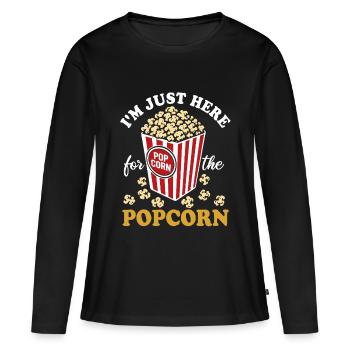 Je suis juste ici pour le pop-corn - croustillant et délicieux - T-shirt manches longues Premium bio Femme - noir - Devant - Julia (174cm)