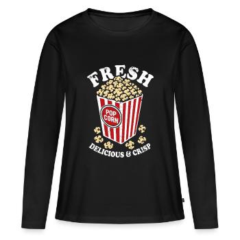 Popcorn frais - croustillant, délicieux - Cadeau - T-shirt manches longues Premium bio Femme - noir - Devant - Julia (174cm)