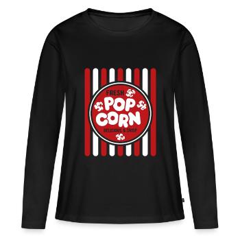 Popcorn frais - croustillant et délicieux - Cadeau - T-shirt manches longues Premium bio Femme - noir - Devant - Julia (174cm)